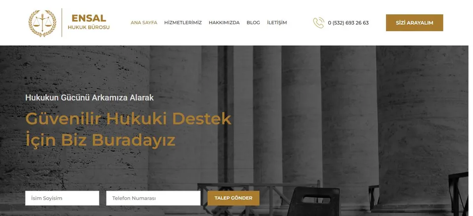 Ensal Hukuk web sitesinin ana sayfası