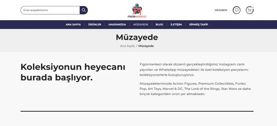 Figür Merkezi web sitesinin ana sayfası