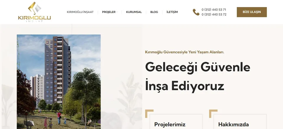 Kırımoğlu İnşaat web sitesinin ana sayfası