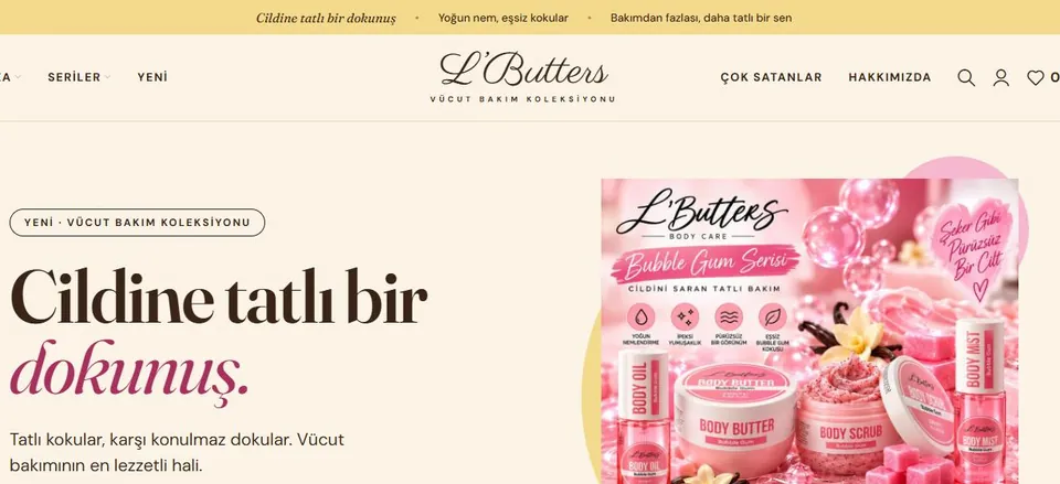 L’Butters web sitesinin ana sayfası