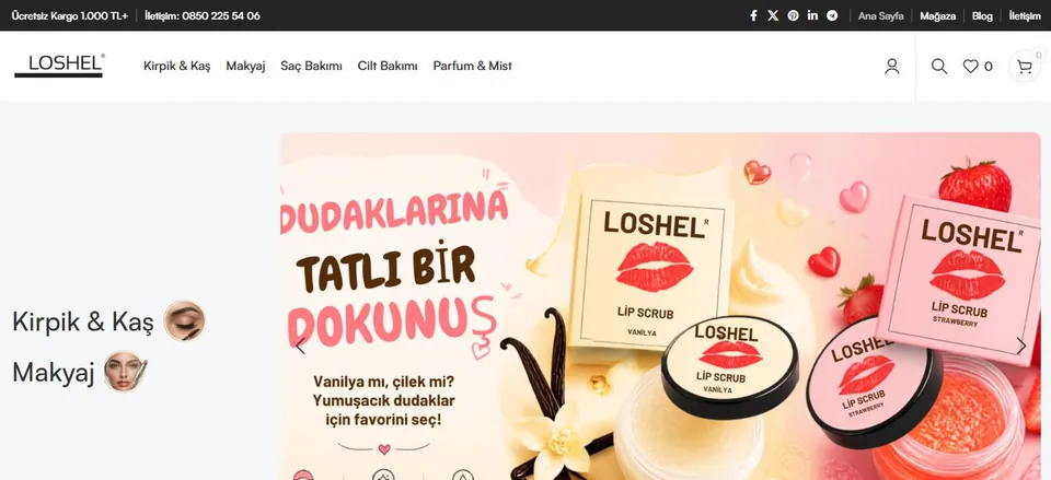 Loshel web sitesinin ana sayfası